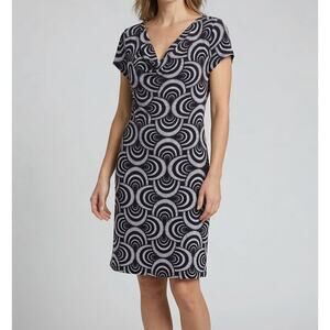 Notations Womens Small Dress V Neck Black White Pattern Polyester Blend